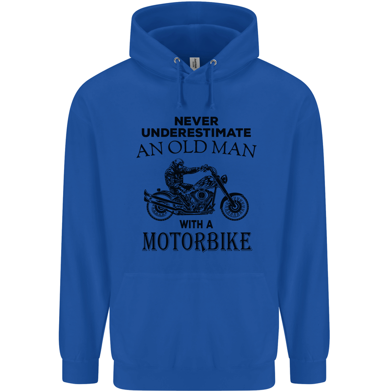 Old Man Motorbike Biker Motorcycle Funny Mens 80% Cotton Hoodie Royal Blue