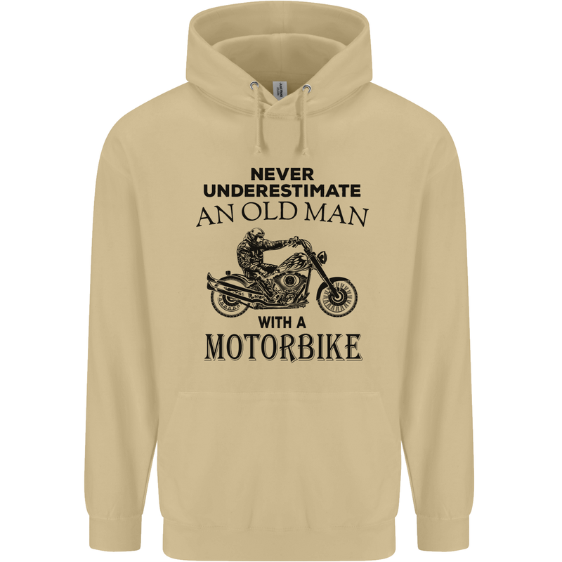 Old Man Motorbike Biker Motorcycle Funny Mens 80% Cotton Hoodie Sand