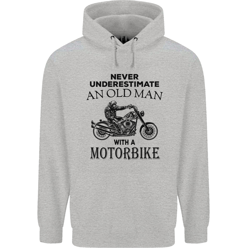 Old Man Motorbike Biker Motorcycle Funny Mens 80% Cotton Hoodie Sports Grey