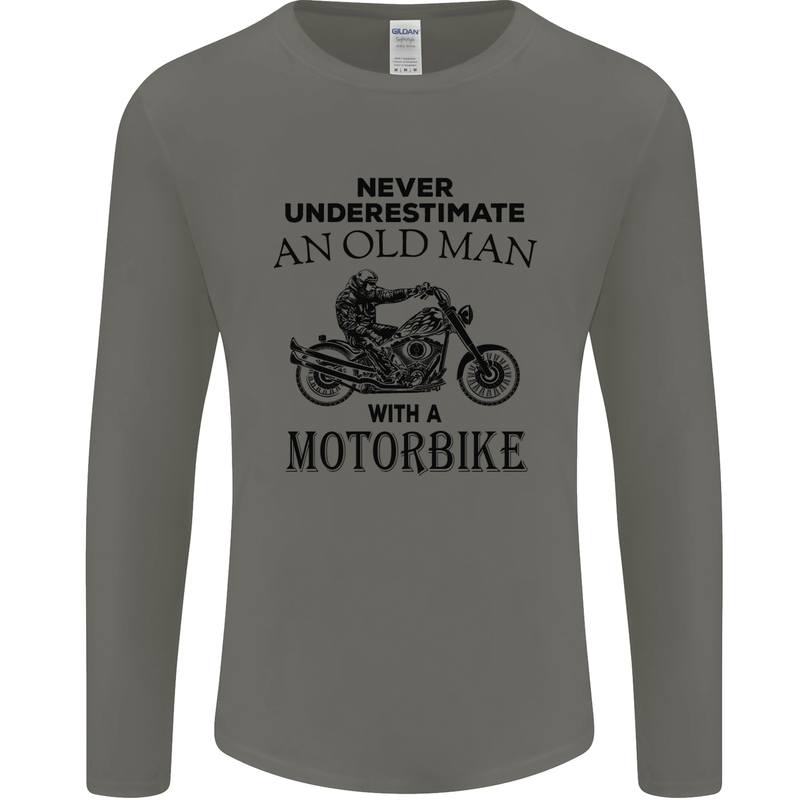 Old Man Motorbike Biker Motorcycle Funny Mens Long Sleeve T-Shirt Charcoal