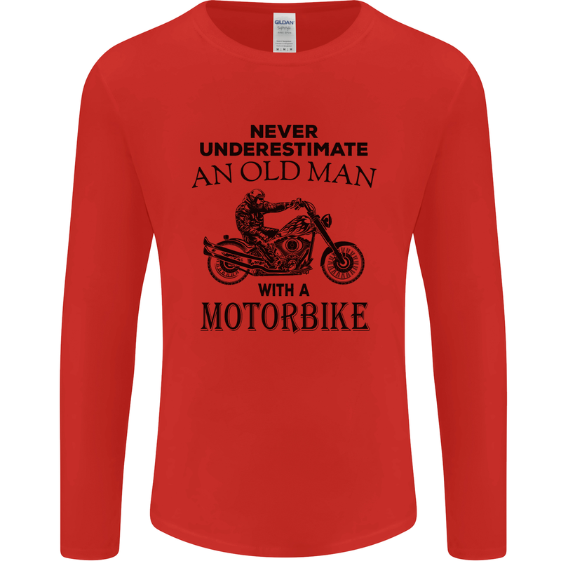 Old Man Motorbike Biker Motorcycle Funny Mens Long Sleeve T-Shirt Red