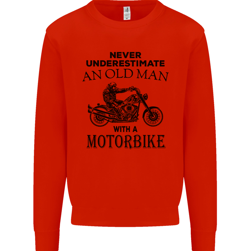 Old Man Motorbike Biker Motorcycle Funny Mens Sweatshirt Jumper Bright Red