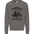Old Man Motorbike Biker Motorcycle Funny Mens Sweatshirt Jumper Charcoal