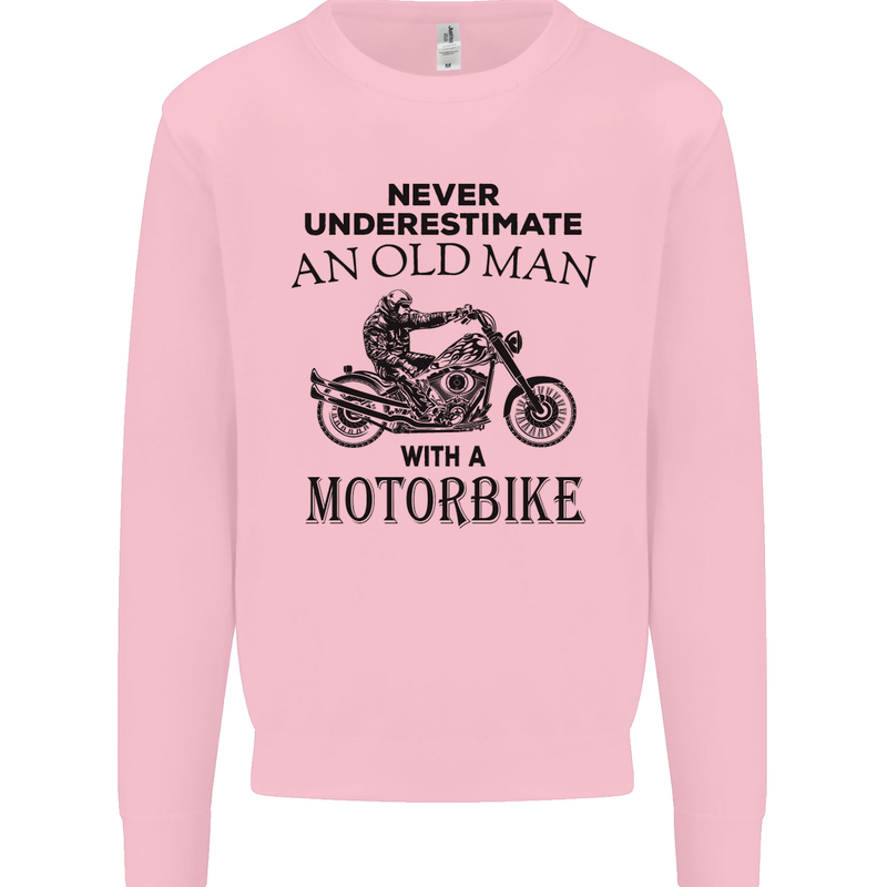 Old Man Motorbike Biker Motorcycle Funny Mens Sweatshirt Jumper Light Pink