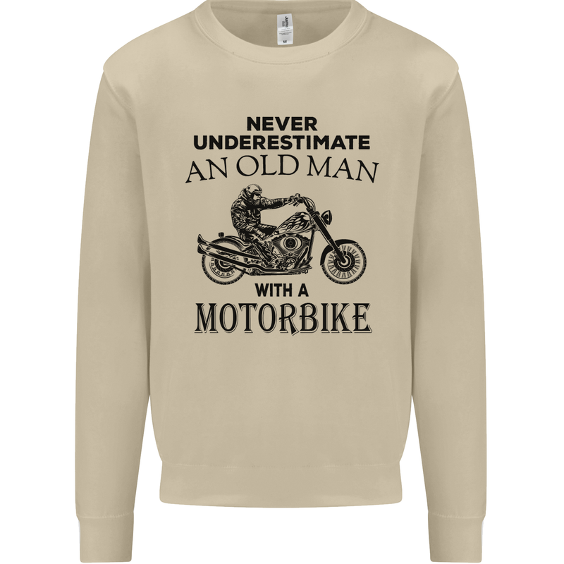 Old Man Motorbike Biker Motorcycle Funny Mens Sweatshirt Jumper Sand