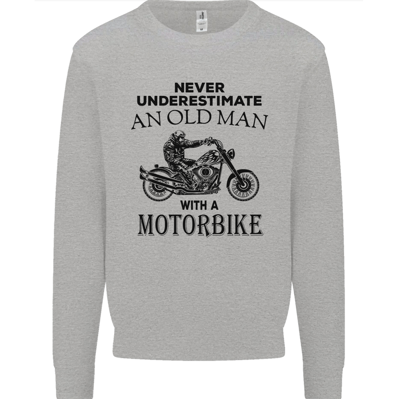 Old Man Motorbike Biker Motorcycle Funny Mens Sweatshirt Jumper Sports Grey