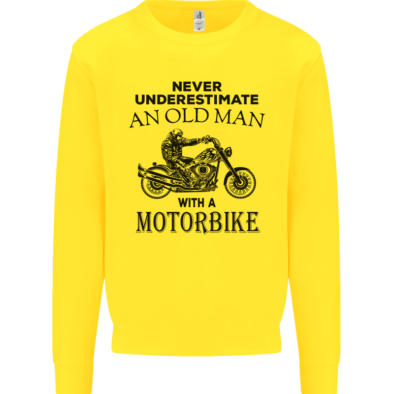 Old Man Motorbike Biker Motorcycle Funny Mens Sweatshirt Jumper Yellow