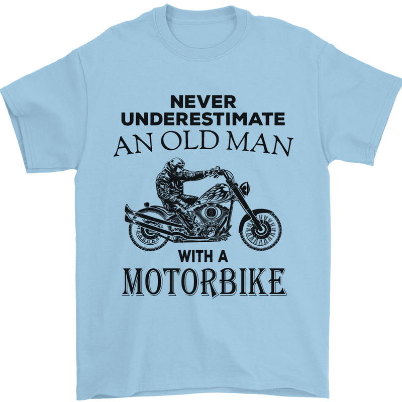 Old Man Motorbike Biker Motorcycle Funny Mens T-Shirt Cotton Gildan Light Blue