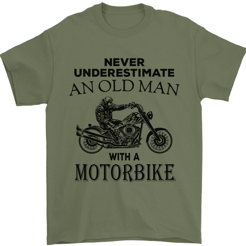 Old Man Motorbike Biker Motorcycle Funny Mens T-Shirt Cotton Gildan Military Green
