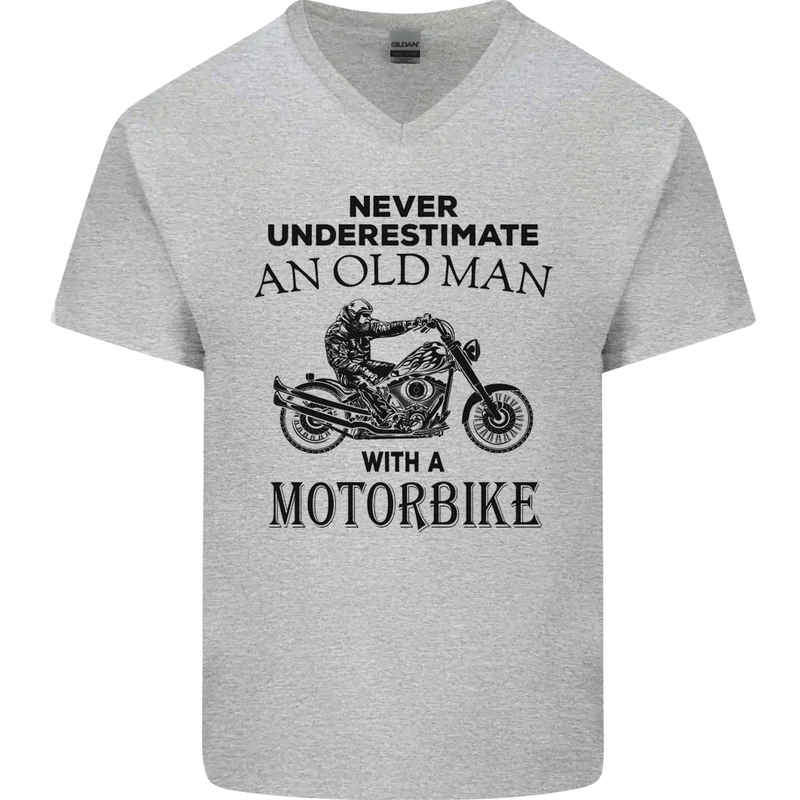 Old Man Motorbike Biker Motorcycle Funny Mens V-Neck Cotton T-Shirt Sports Grey