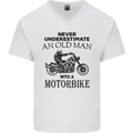 Old Man Motorbike Biker Motorcycle Funny Mens V-Neck Cotton T-Shirt White