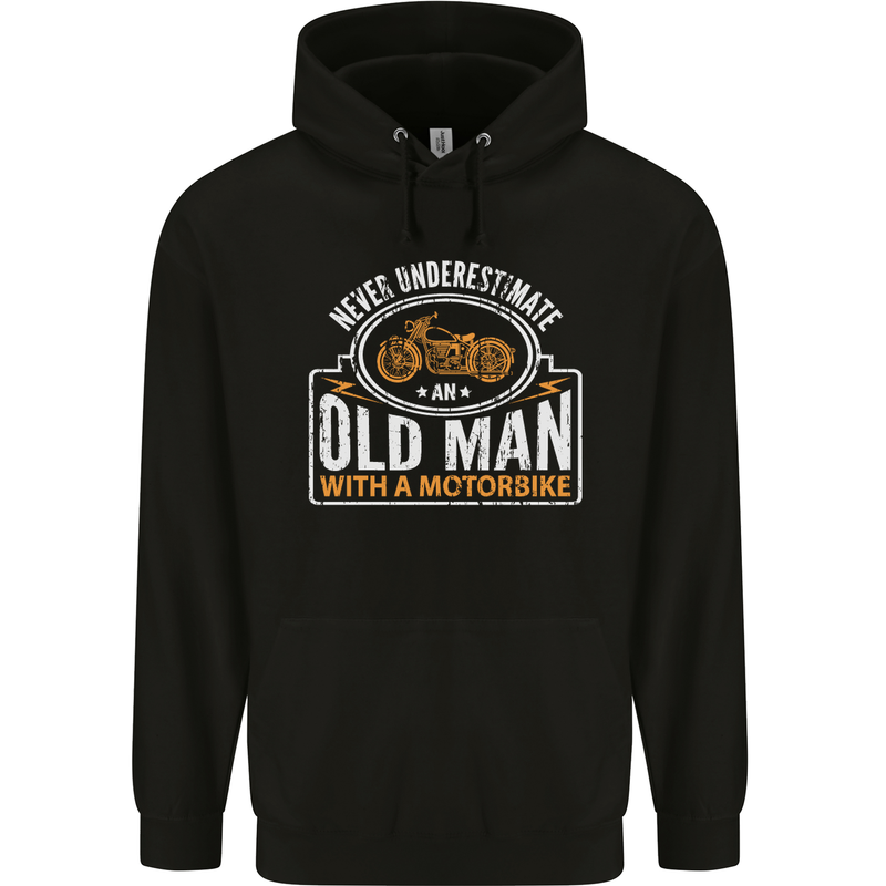 Old Man Motorcycle Motorbike Biker Funny Mens 80% Cotton Hoodie Black