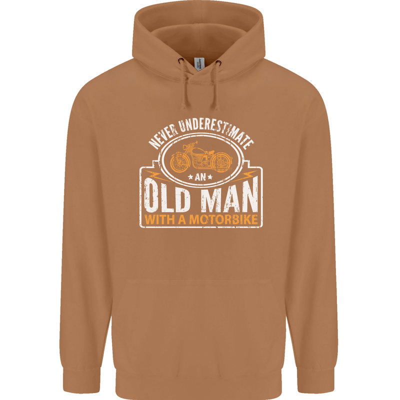 Old Man Motorcycle Motorbike Biker Funny Mens 80% Cotton Hoodie Caramel Latte