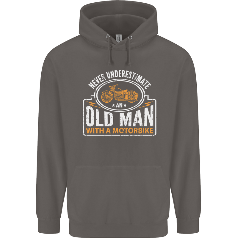 Old Man Motorcycle Motorbike Biker Funny Mens 80% Cotton Hoodie Charcoal