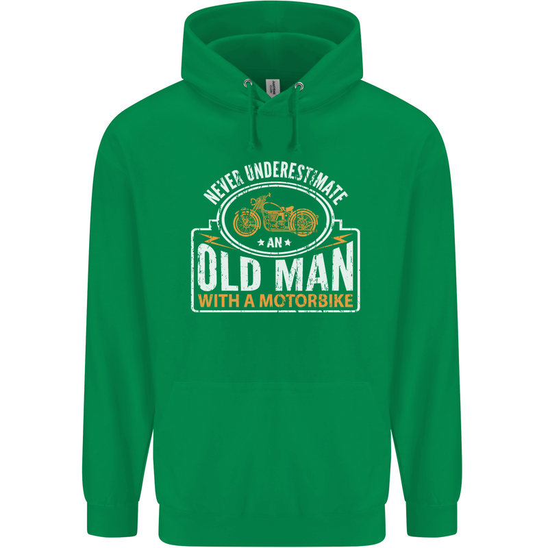 Old Man Motorcycle Motorbike Biker Funny Mens 80% Cotton Hoodie Irish Green