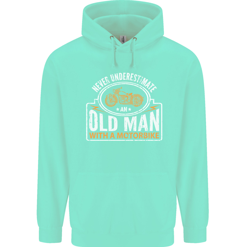 Old Man Motorcycle Motorbike Biker Funny Mens 80% Cotton Hoodie Peppermint
