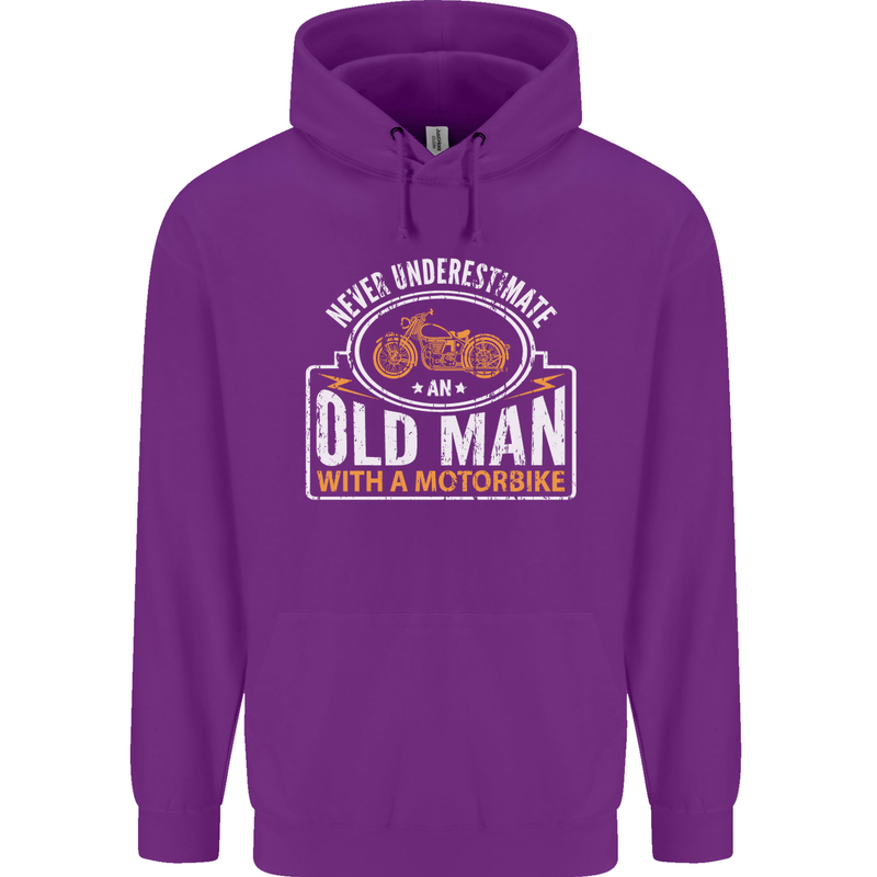 Old Man Motorcycle Motorbike Biker Funny Mens 80% Cotton Hoodie Purple