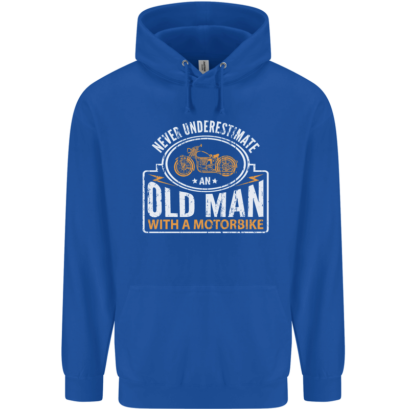 Old Man Motorcycle Motorbike Biker Funny Mens 80% Cotton Hoodie Royal Blue