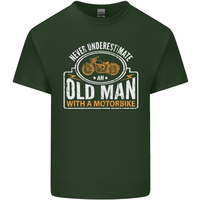 Old Man Motorcycle Motorbike Biker Funny Mens Cotton T-Shirt Tee Top Forest Green