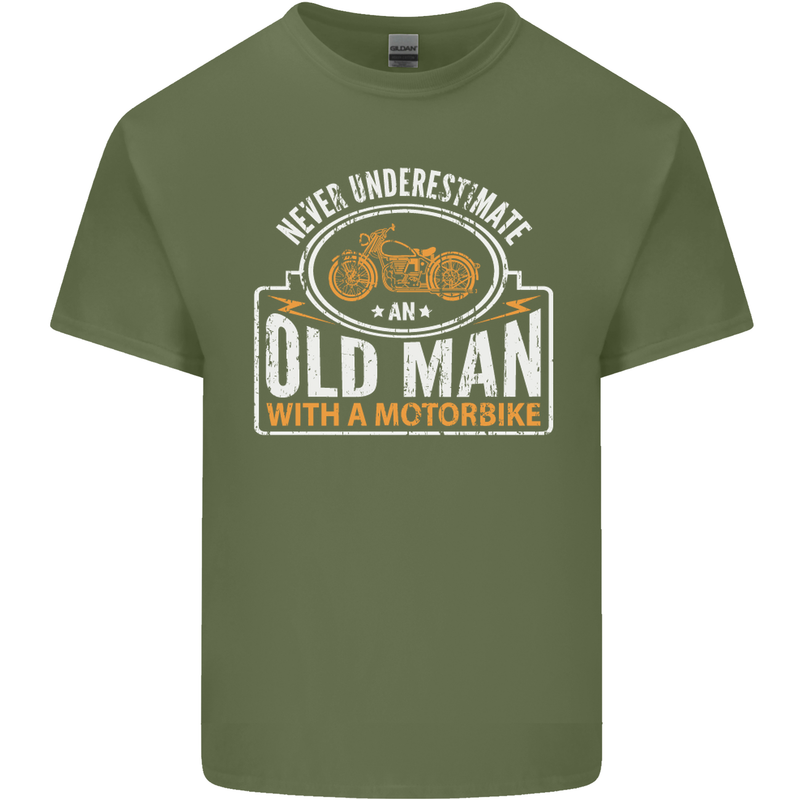 Old Man Motorcycle Motorbike Biker Funny Mens Cotton T-Shirt Tee Top Military Green