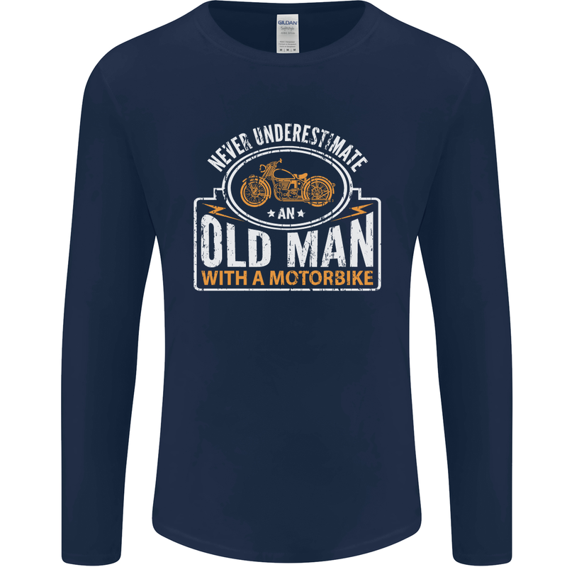 Old Man Motorcycle Motorbike Biker Funny Mens Long Sleeve T-Shirt Navy Blue