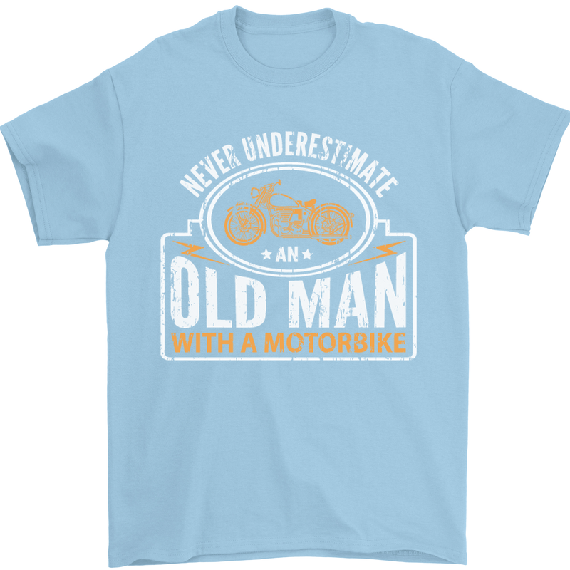 Old Man Motorcycle Motorbike Biker Funny Mens T-Shirt Cotton Gildan Light Blue