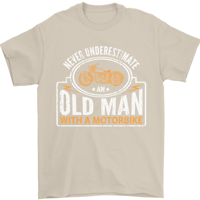 Old Man Motorcycle Motorbike Biker Funny Mens T-Shirt Cotton Gildan Sand