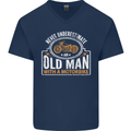 Old Man Motorcycle Motorbike Biker Funny Mens V-Neck Cotton T-Shirt Navy Blue