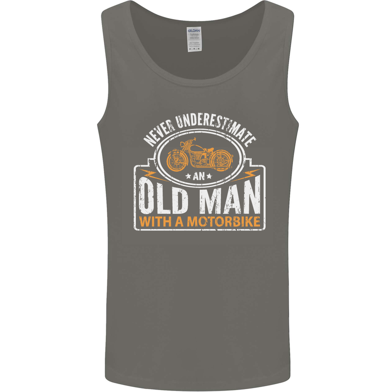 Old Man Motorcycle Motorbike Biker Funny Mens Vest Tank Top Charcoal