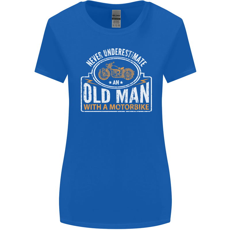 Old Man Motorcycle Motorbike Biker Funny Womens Wider Cut T-Shirt Royal Blue