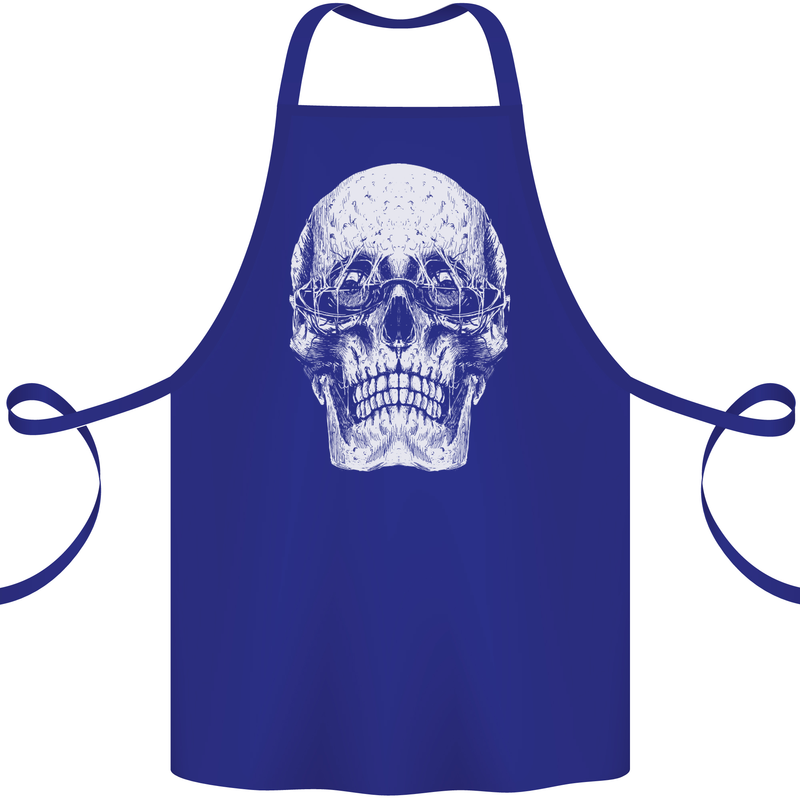 Old Man Skull With Glasses Gothic Biker Cotton Apron 100% Organic Royal Blue