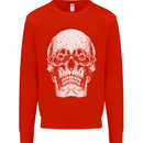 Old Man Skull With Glasses Gothic Biker Kids Sweatshirt Jumper Bright Red