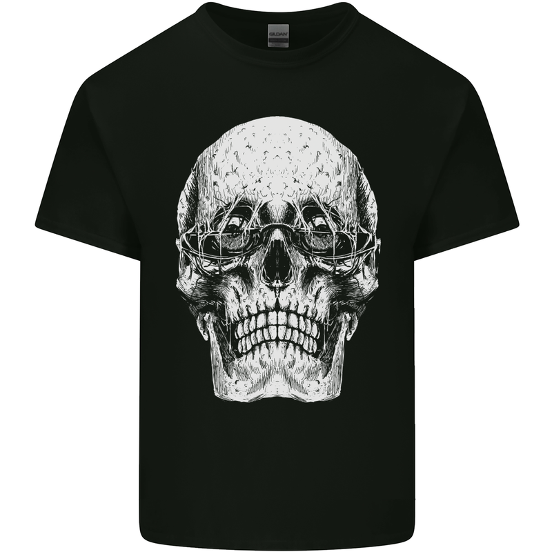 Old Man Skull With Glasses Gothic Biker Kids T-Shirt Childrens Black
