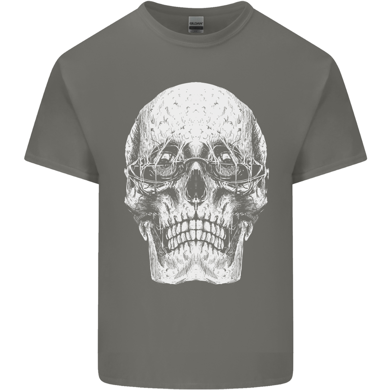Old Man Skull With Glasses Gothic Biker Kids T-Shirt Childrens Charcoal