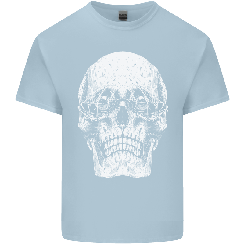 Old Man Skull With Glasses Gothic Biker Kids T-Shirt Childrens Light Blue