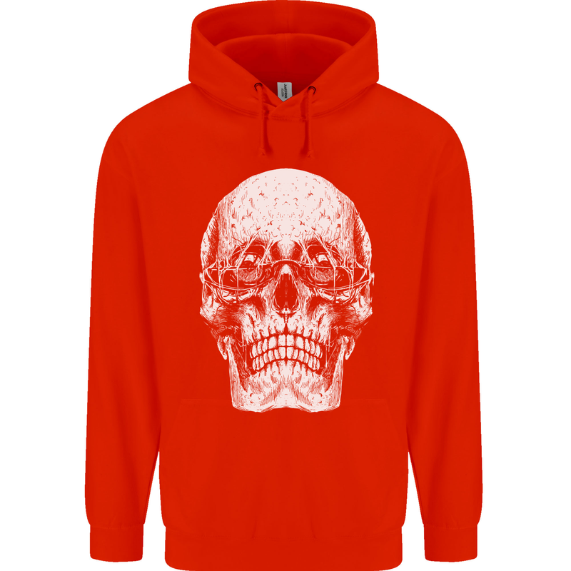 Old Man Skull With Glasses Gothic Biker Mens 80% Cotton Hoodie Bright Red