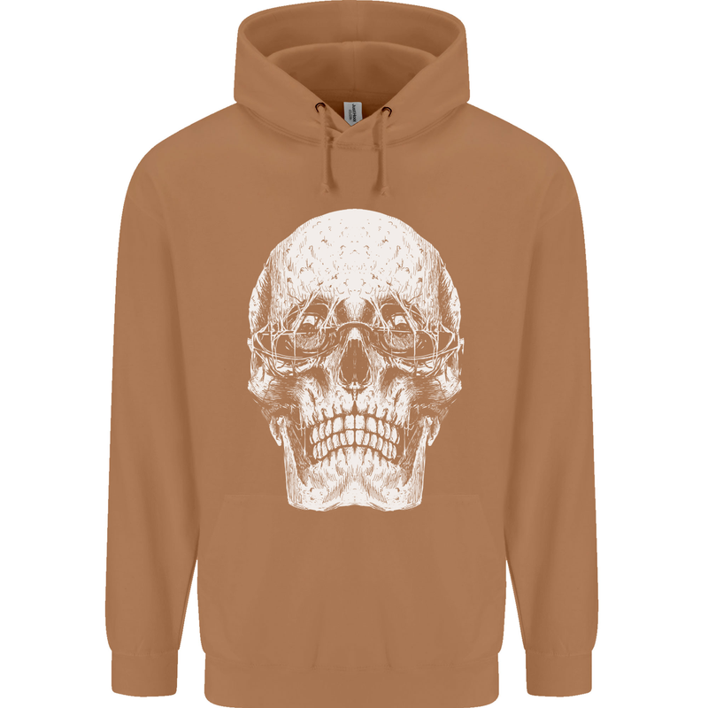 Old Man Skull With Glasses Gothic Biker Mens 80% Cotton Hoodie Caramel Latte