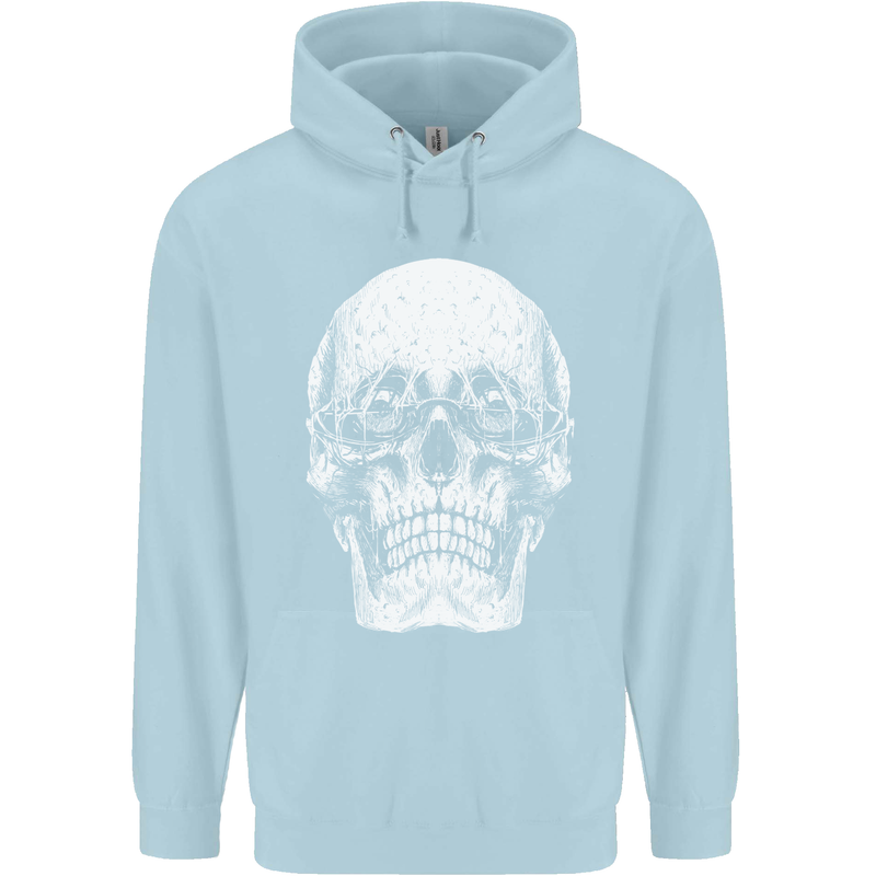 Old Man Skull With Glasses Gothic Biker Mens 80% Cotton Hoodie Light Blue