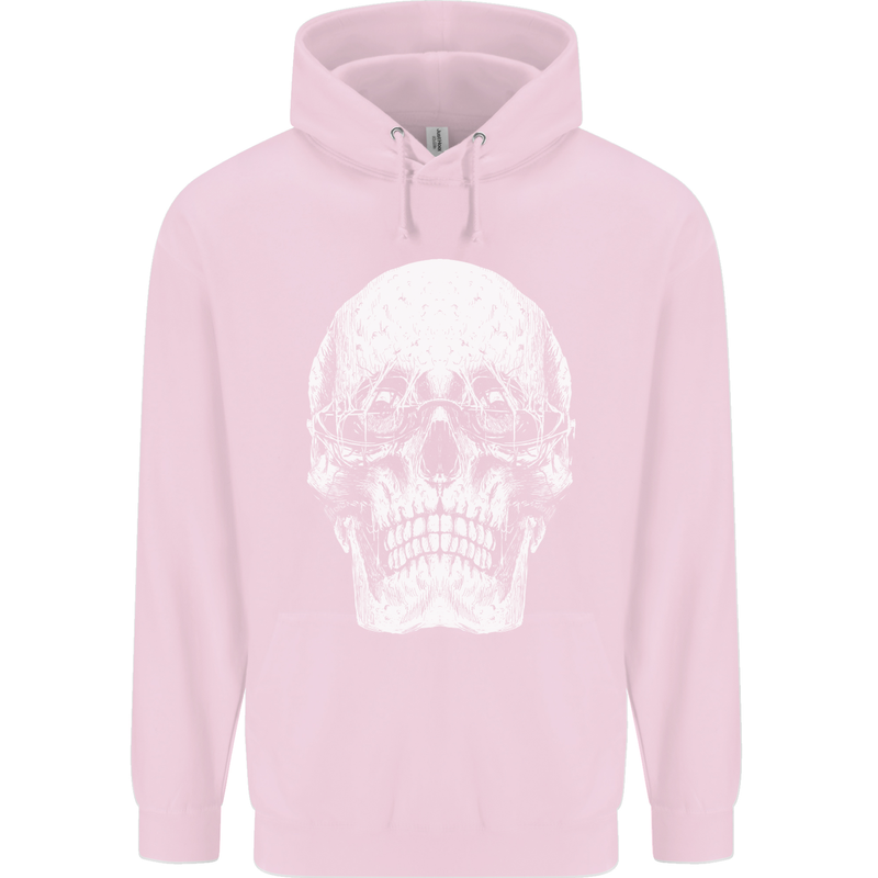 Old Man Skull With Glasses Gothic Biker Mens 80% Cotton Hoodie Light Pink