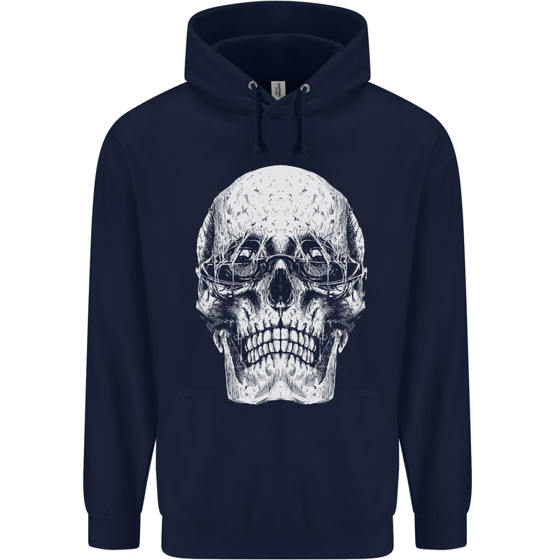 Old Man Skull With Glasses Gothic Biker Mens 80% Cotton Hoodie Navy Blue