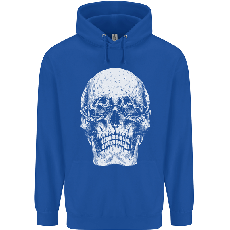 Old Man Skull With Glasses Gothic Biker Mens 80% Cotton Hoodie Royal Blue