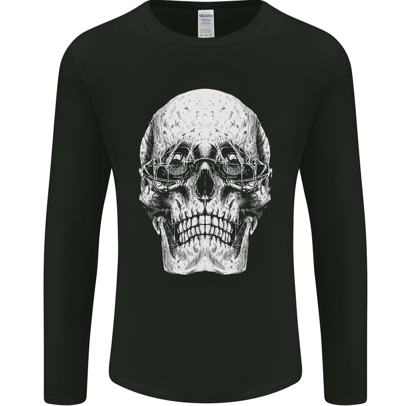 Old Man Skull With Glasses Gothic Biker Mens Long Sleeve T-Shirt Black