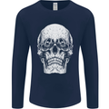 Old Man Skull With Glasses Gothic Biker Mens Long Sleeve T-Shirt Navy Blue