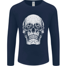 Old Man Skull With Glasses Gothic Biker Mens Long Sleeve T-Shirt Navy Blue