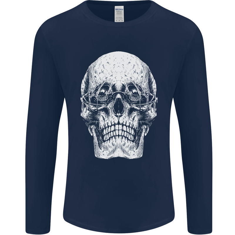 Old Man Skull With Glasses Gothic Biker Mens Long Sleeve T-Shirt Navy Blue