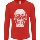 Old Man Skull With Glasses Gothic Biker Mens Long Sleeve T-Shirt Red