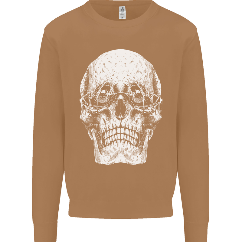 Old Man Skull With Glasses Gothic Biker Mens Sweatshirt Jumper Caramel Latte