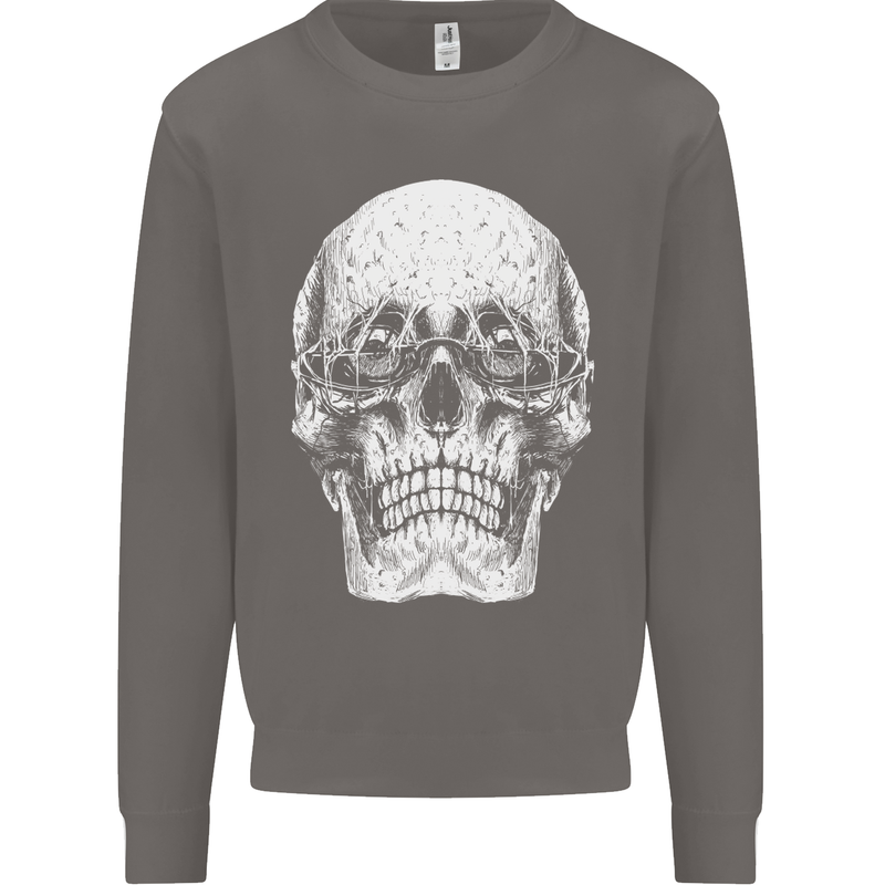Old Man Skull With Glasses Gothic Biker Mens Sweatshirt Jumper Charcoal