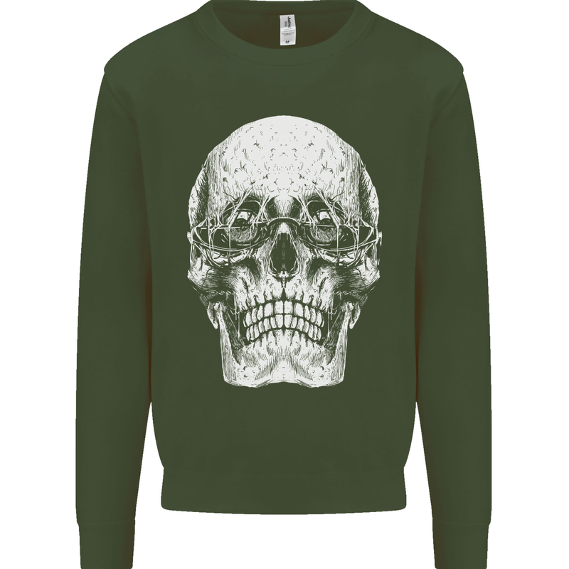 Old Man Skull With Glasses Gothic Biker Mens Sweatshirt Jumper Forest Green