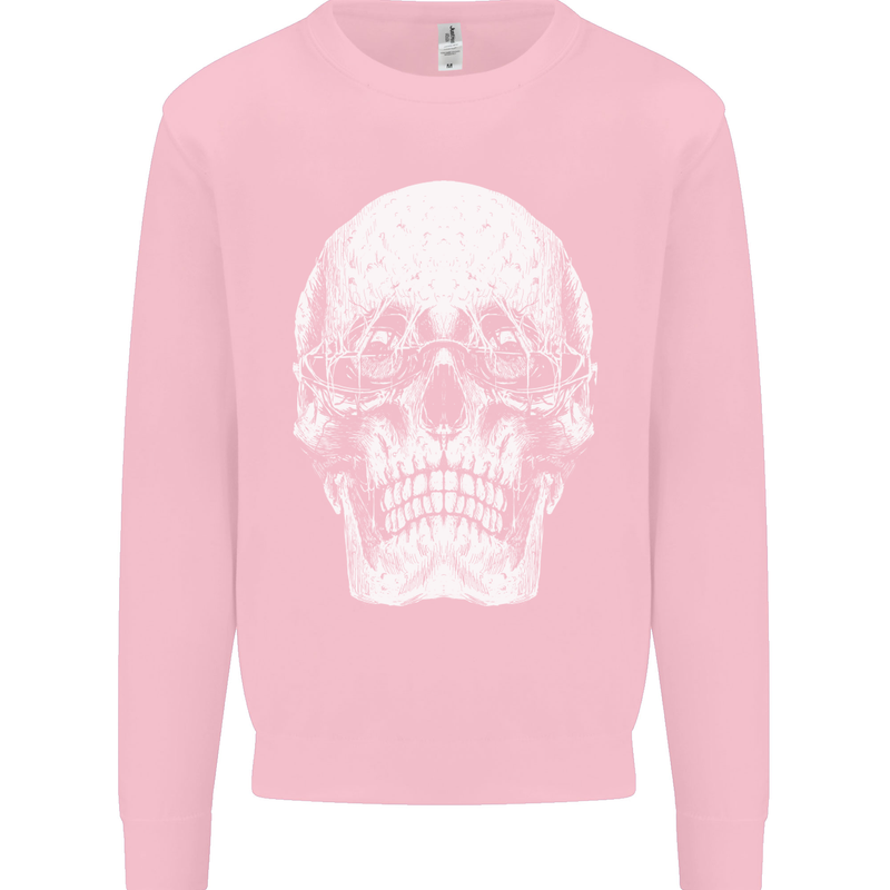 Old Man Skull With Glasses Gothic Biker Mens Sweatshirt Jumper Light Pink